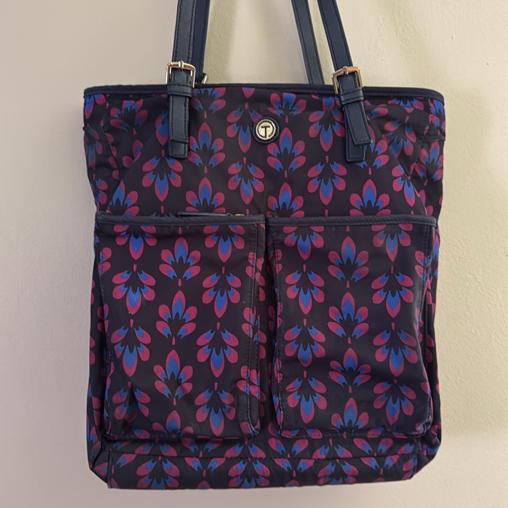 Talbots Dark Navy, Dark Pink Polyester Tote Shoulder Bag Lightweight Roomy